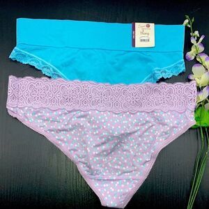 Womens Plus Wide Band Thong & Rayon Lace Underwear Panties 2-Pack Size XXL